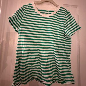 J. Crew Green and White Striped Tee